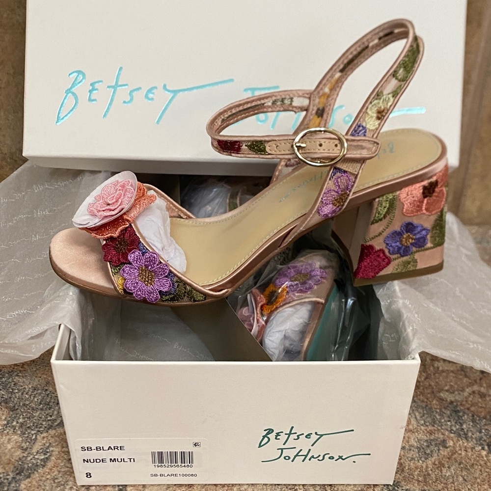 Betsey Johnson Nude Multi Floral Heels